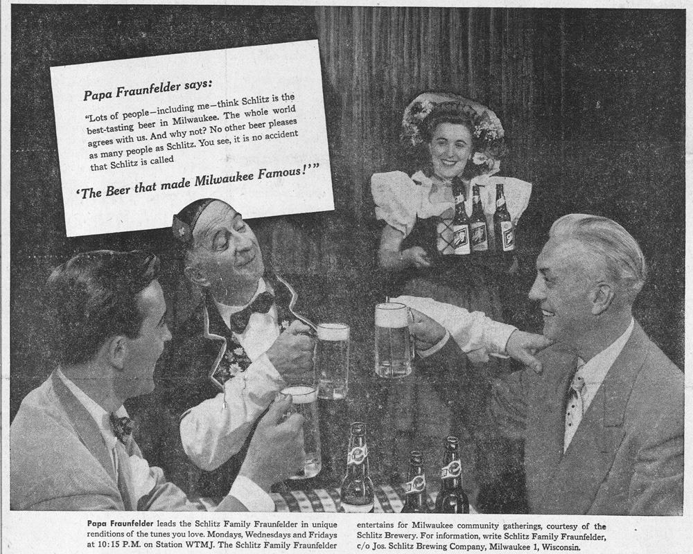 September 1949 Schlitz Newspaper Ad