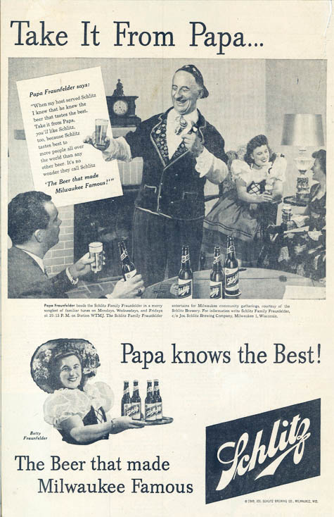 October 1949 Schlitz Ad